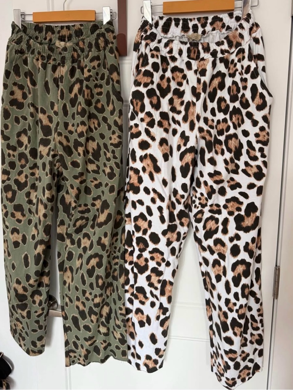 Women’s Leopard Print Pull-On Pants - Olive & White - Set of 2